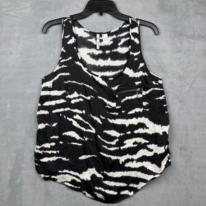 Mango Silk Zebra Print Sleeveless Tank Top With Zipper Pocket Womens Size M